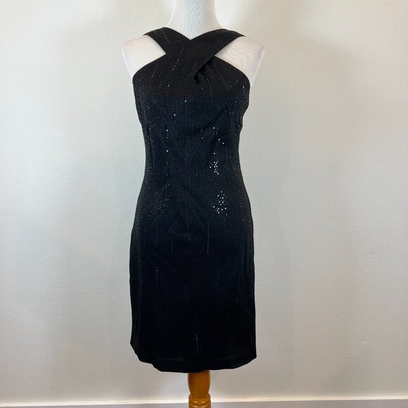 St. John Sequin Knit Cocktail Dress Evening Gown sz 4 Halter - Picture 2 of 8